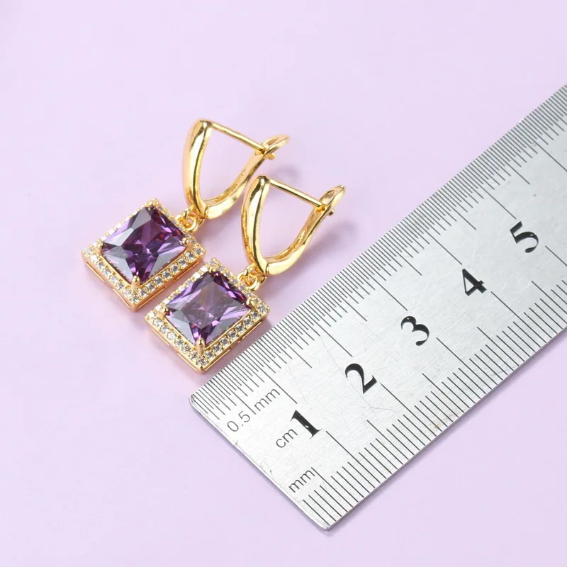 Mexican Jewelry Sets Gold-Color Romantic Wedding Bridal Accessories Purple Crystal Necklace And Earrings Bracelet Sets, bridal jewelry sets,crystal jewelry sets