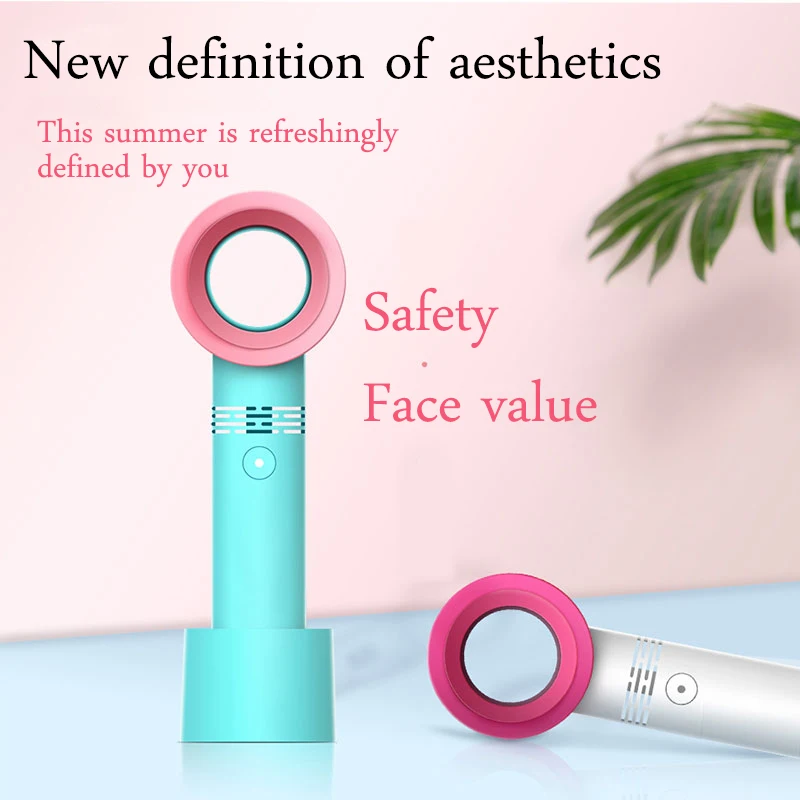 

NEW USB Bladeless Rechargeable Portable Fan Handheld Mini desk Cooler Electric No Leaf Handy Fan With 3 Fan Speed Level