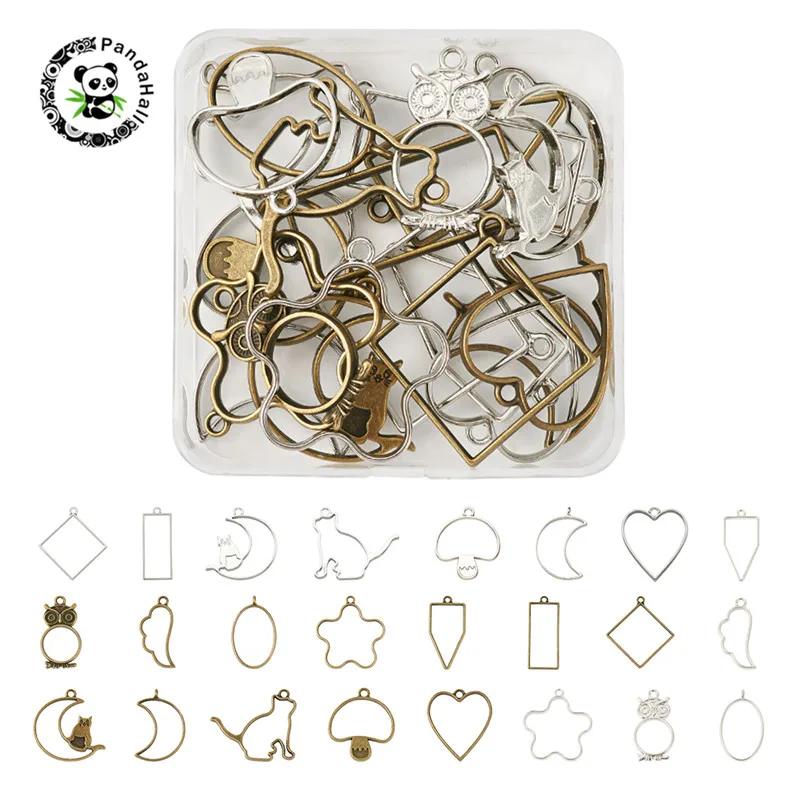 pandahall 24pc/Box Rack Plating Geometric Charm Hollow Open Bezel Blank Pendants for DIY Pressed Flower Mold Epoxy Resin Jewelry | Украшения