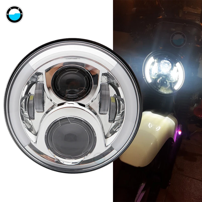 7 дюймовый 60 W DOT SAE E9 мотоцикл фары с углом глаза светодиодные дюймов корпус