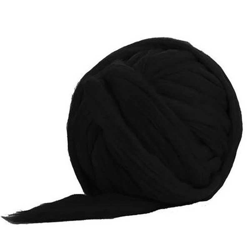 black 1000 г/мяч толстые пряжи мягкая мериносовая шерстяная пряжа DIY громоздкие руки ровинг вязаное одеяло ручной вязки прядения крючком шляпа шарф - Цвет: black