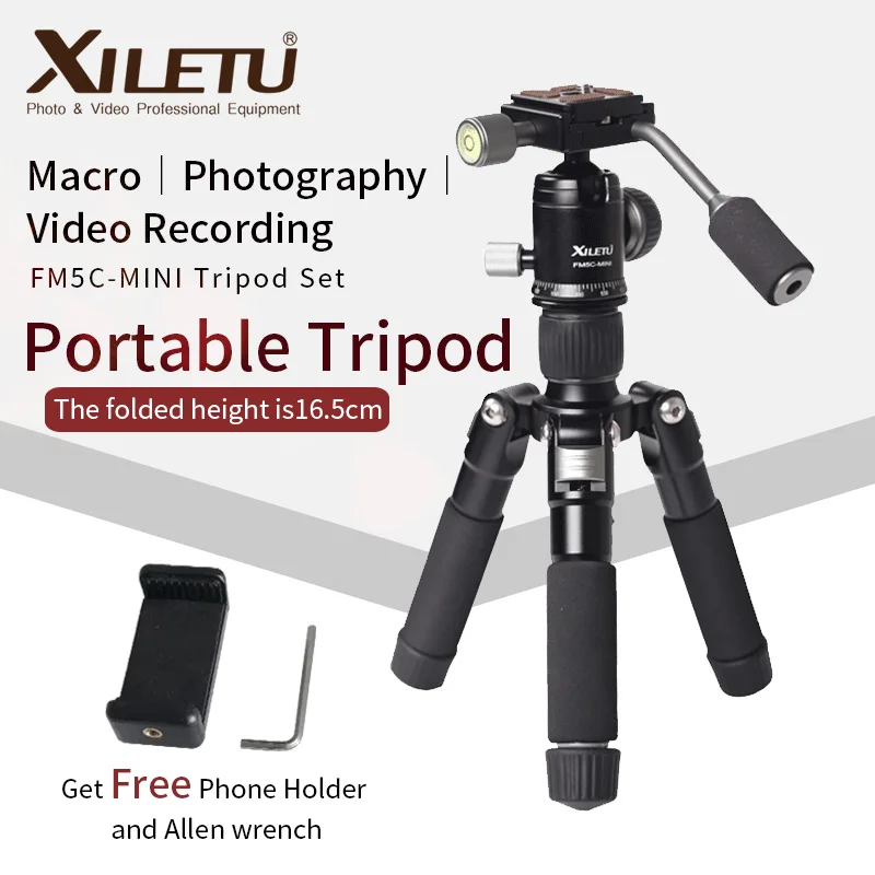 

XILETU FM5C-MINI Aluminum Stable Tabletop Desktop Tripod&Ball Head For Digital camera Mirrorless camera Smart phone