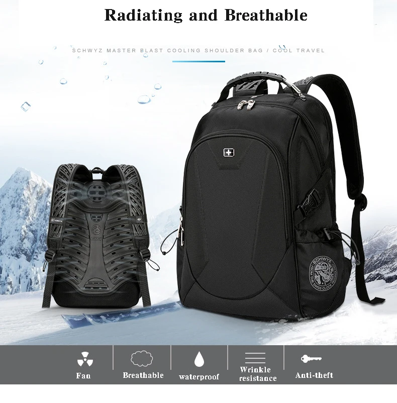 Швейцарский 15,6 дюймовый рюкзак для ноутбука, мужской рюкзак для путешествий, крутой бизнес рюкзак с вентилятором, школьная сумка, водонепроницаемые Рюкзаки с защитой от кражи, Mochila