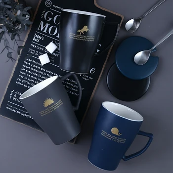 

EWAYS European style Mug Simple Animal Pattern Ceramics coffee Mugs Lid and Spoon with Gift Box Christmas Gift for Friends