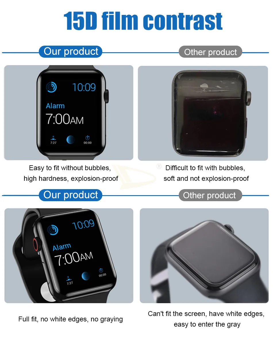 15D изогнутое закаленное стекло экрана для Apple Watch 1 2 3 4 Полная защита пленка для Iwatch 38 40 42 44 мм защитное стекло