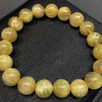

Natural Brazil Gold Rutilated Quartz Crystal Woman 10mm Bracelet Wealthy Clear Round Beads Bracelet Jewelry Certificate AAAAAA