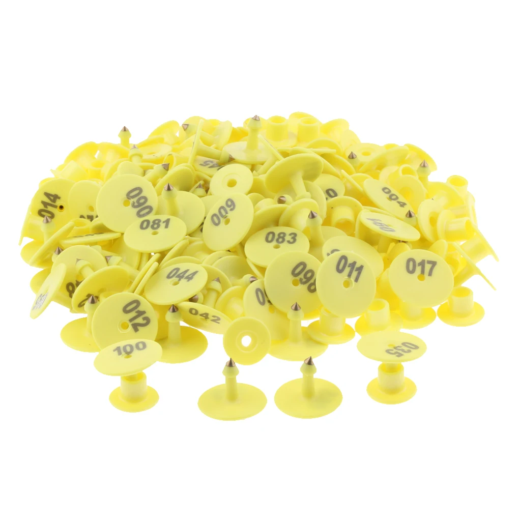 100PCS Pre Number Livestock Identification Ear Tag For Pig Goat Sheep Yellow