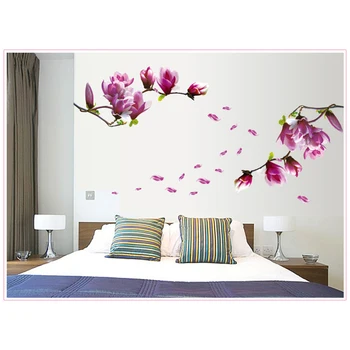 

70x50cm Attachment Spring Large Magnolia Flowers Tree Wall Sticker Art Paper Mural Decal DIY Home Living Room Decoration