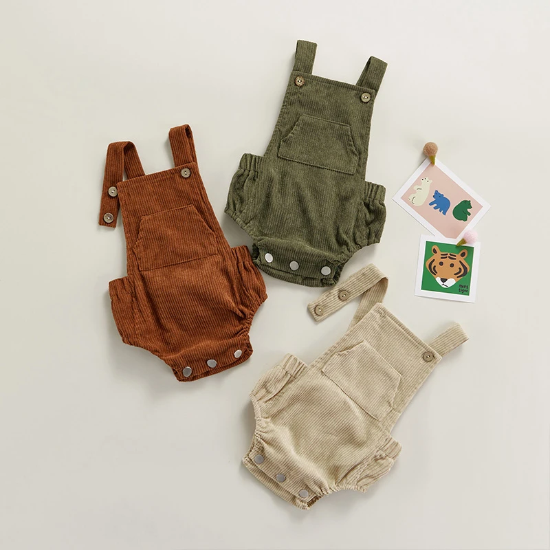 customised baby bodysuits Cute Newborn Baby Corduroy Jumpsuit Toddler Infant Sleeveless Bodysuits Kids Boys Girls Ribbed Backless Casual Outfits best Baby Bodysuits