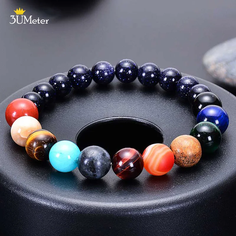 

2019 Eight/Nine Planets Bead Bracelet for Women Solar System Bracelet Universe Galaxy Guardian Star Natural Stone Beads Bracelet