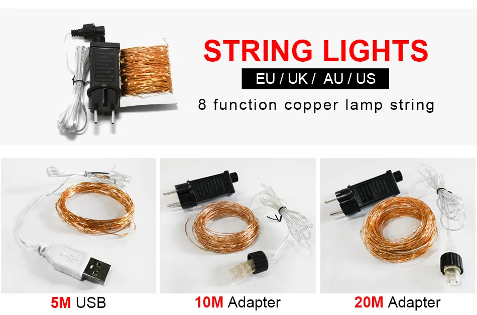 Luzes do Feriado Luzes de Fadas Iluminação ao ar String Decoração Guirlanda Ano Novo Livre Árvore Jardim Cortina Quarto ho Luz Led 6 High Quality Luzes e Iluminação