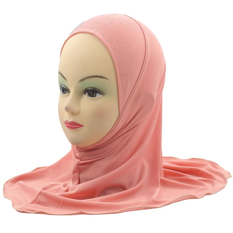 Для девочек Исламская мусульмане арабы хиджаб шарф школьные горный хрусталь головные уборы для детей Абаи Nace крышка капота шаль головной платок мода - Цвет: LightRed