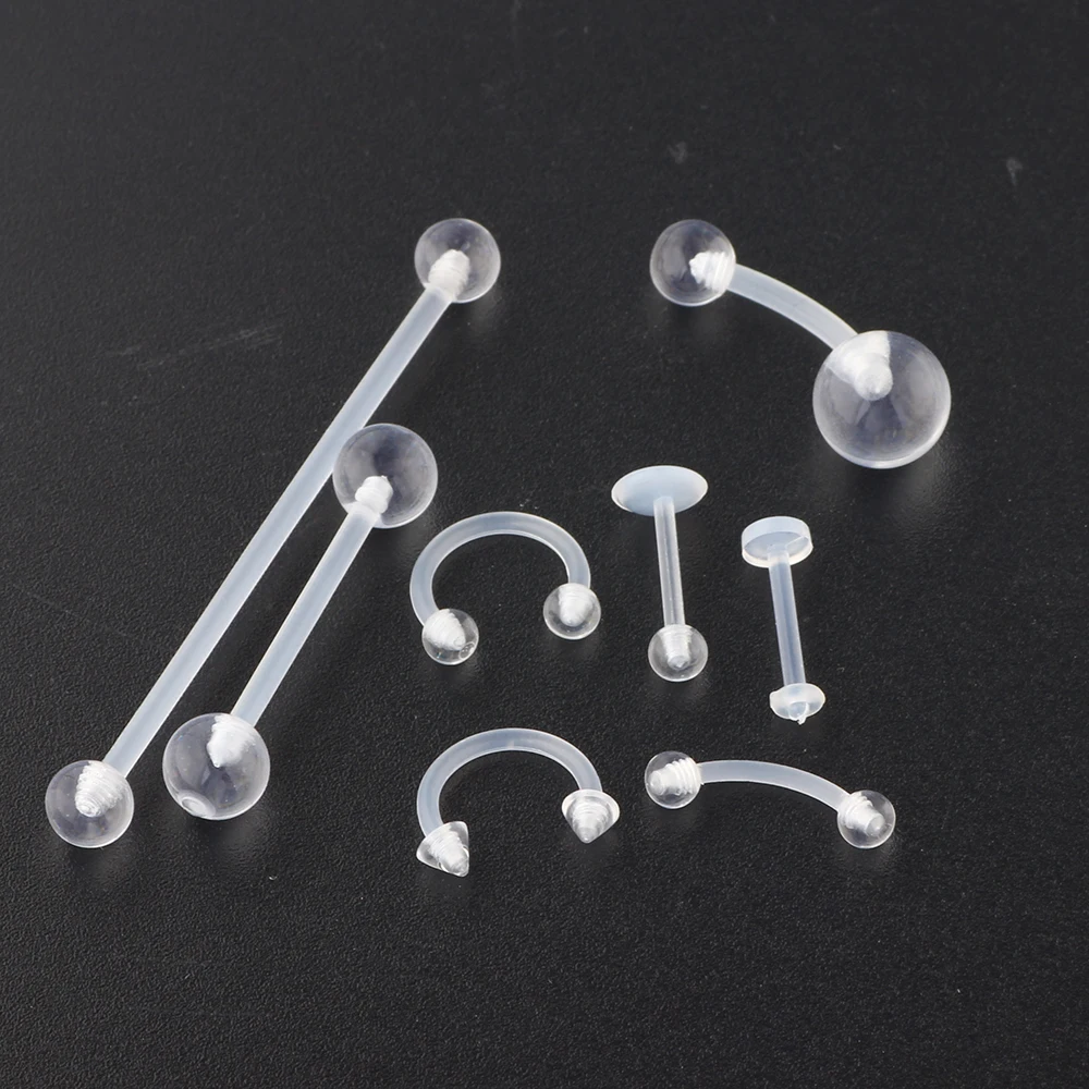 Wholesales 100pcs Piercing Tongue Barbell Ladies Simple Nose Ring Retainer Stud Clear Transparent For Women Body Jewelry Bioflex