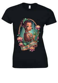 

Princess Tiana Indian Tattoo Beauty Girl Black Women T Shirt Top T Shirt O-Neck Summer Personality Fashion Men T-Shirts