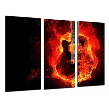 

Decoration Guitar Musical Black Spanish Flames, photo print on wood, modern picture decorative 26991