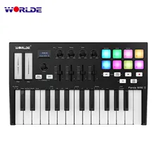 WORLDE – contrôleur de clavier MIDI Portable Panda MINI II, 25 touches, USB, avec 8 touches de déclenchement rétroéclairé rvb, 4 boutons de commande