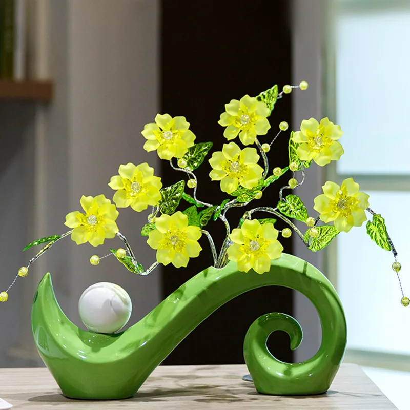 

Creative home decor ceramic abstract vase and acrylic crystal flowers Modern home decor fashion table decor fake crystal flowers