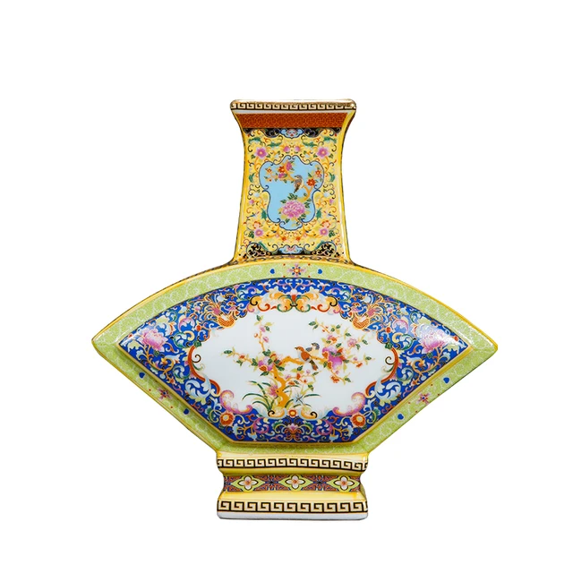 Jingdezhen Antique Enamel Vase Fan Shaped Vases Flowers And Birds Pattern Ancient Ming and Qing Porcelain 1