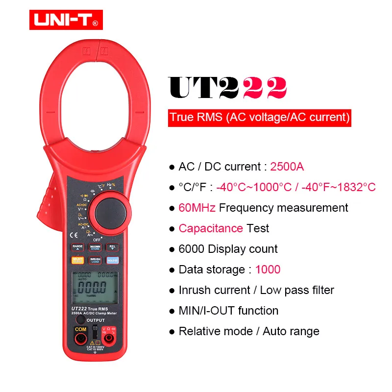 UT222 UNI-T UT220 UT221 UT222 цифровой клещи; AC DC измеритель напряжения тока; автоматический Диапазон мультиметр непрерывности зуммер/диод тестер - Цвет: UT222