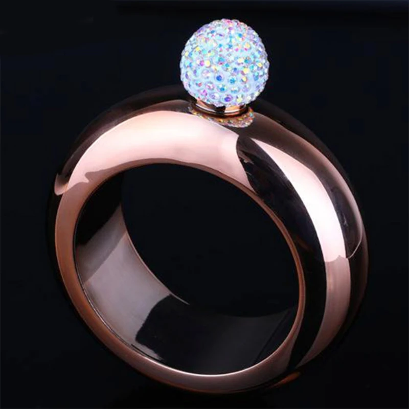 Fashionable 3.5Oz Stainless Steel Bracelet Bangle Hip Flask Rhinestones Lid Alcohol Whiskey Drinkware Jewelry For Women