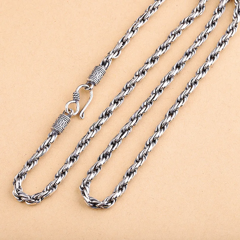 Серебряные цепочки для женщин, 4 мм, толщина, 925 пробы, серебро, скручиваются, без кулонов, хип-хоп, платье, ювелирное изделие C164