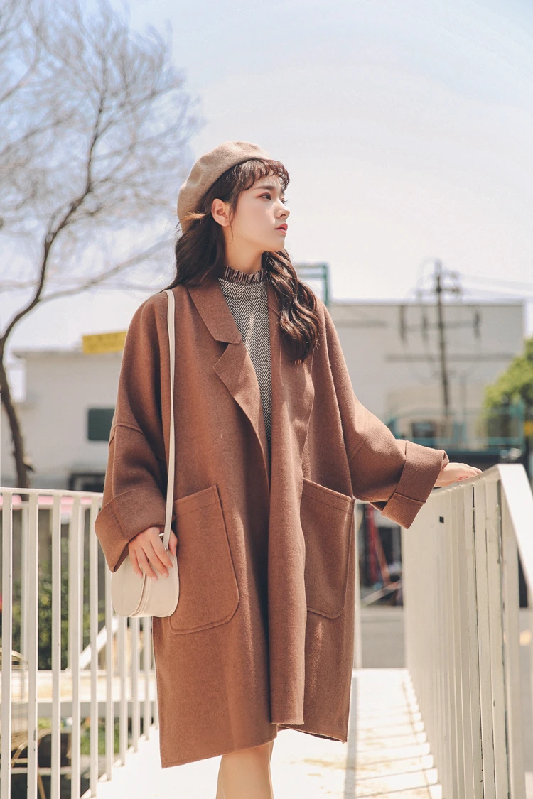Photo Shoot+ Video 1249c# Profile Woolen Jacket Women's Elegant Mid-length Large Size Cocoon Woolen Overcoat