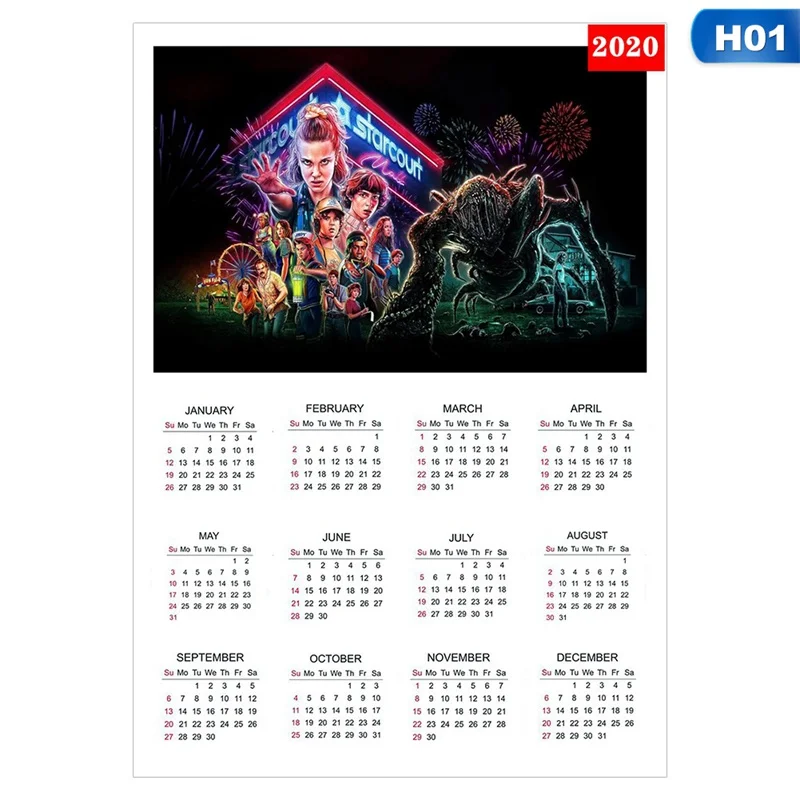 ВИНТАЖНЫЙ ПЛАКАТ с надписью «Stranger Things », с календарем, с изображением «Stranger Things 3», Ретро плакат из крафт-бумаги, настенный Декор для дома/комнаты/бара, живопись - Цвет: 1