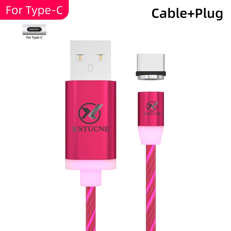 For Type C Rose Red Плоский светящийся usb-кабель 2.1A для iPhone Xs Max 7 8 Plus, 1 м, быстрая зарядка, светодиодный кабель Micro USB для телефона Android, кабель для samsung S9 S8 - Цвет: For Type C Rose Red