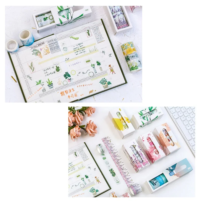 Floral Sea Washi Tape Cherry Leaves DIY Scrapbooking Romantic Decorative Masking Tape School Office Supply Escolar 5pcs/set