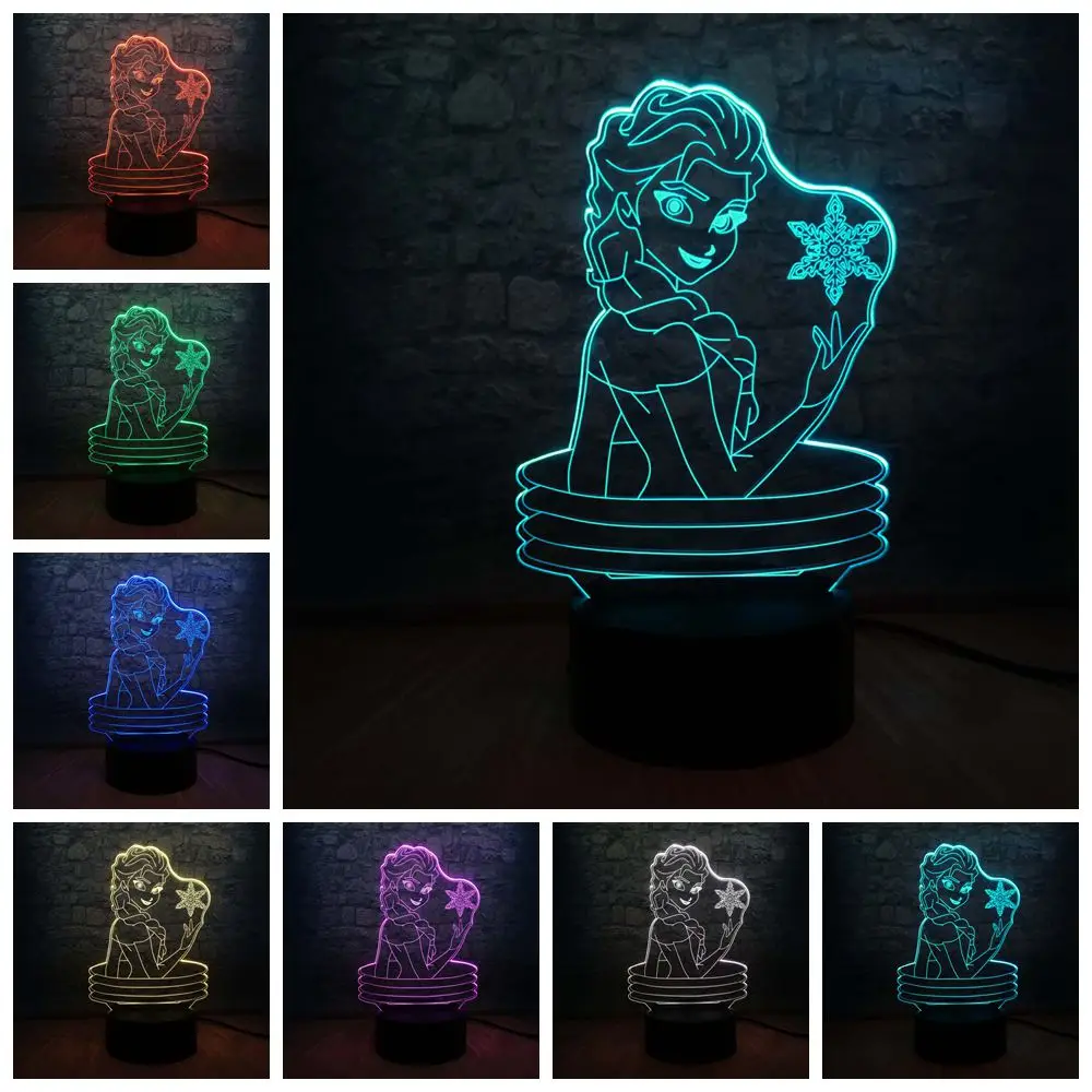 Снежная королева Эльза Анна Принцесса LED 3D лампа Иллюзия сенсорный Ночник
