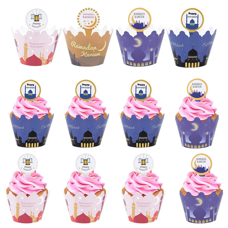 

24Pcs Happy Ramddan Kareem Decoration Paper Cupcake Wrapper Islamic Muslim Eid Mubarak Party Cake Decorations Tools Cake Toppers