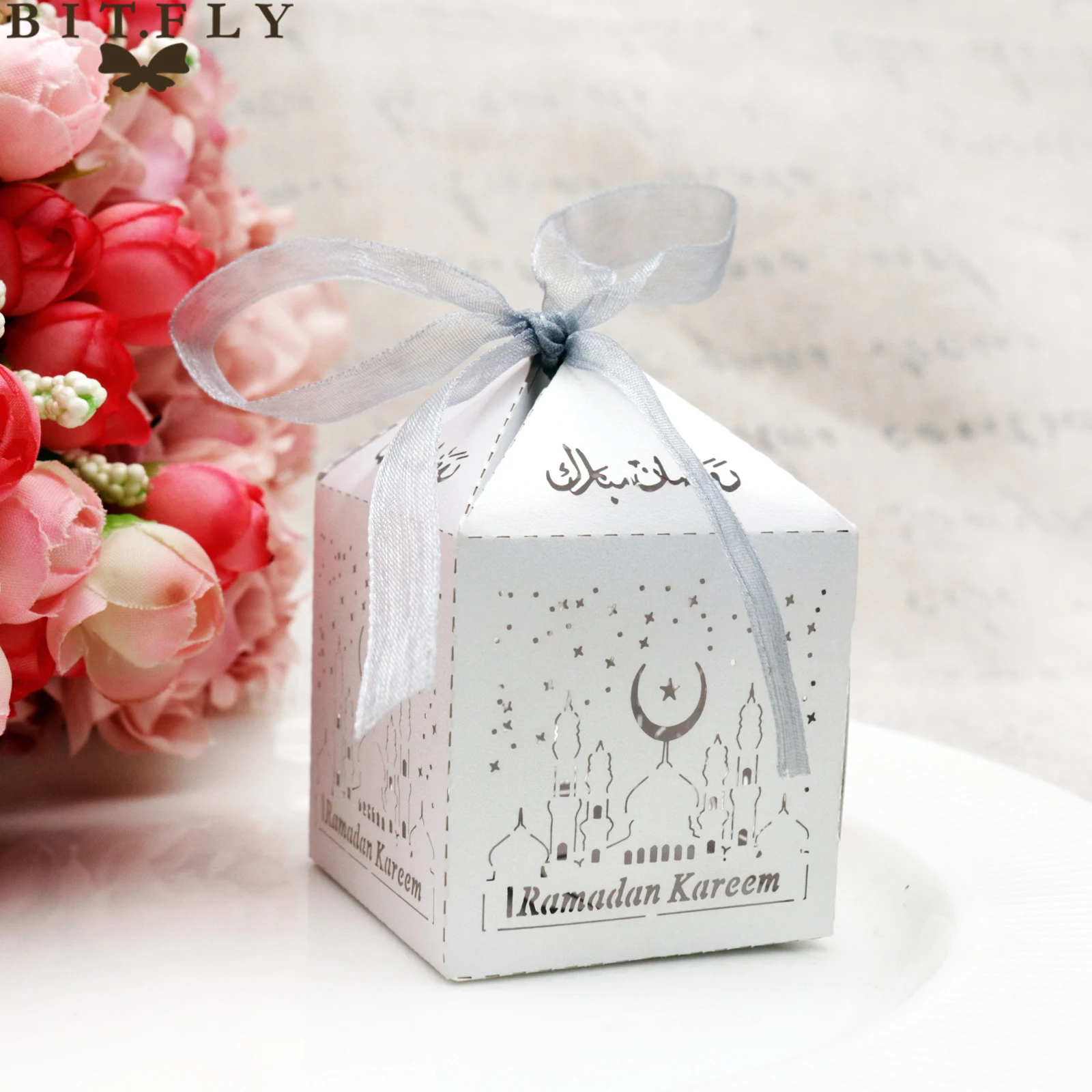 Коробка для конфет Рамадан кареем 10 штук серебро золото с лентой al Fitr Eid