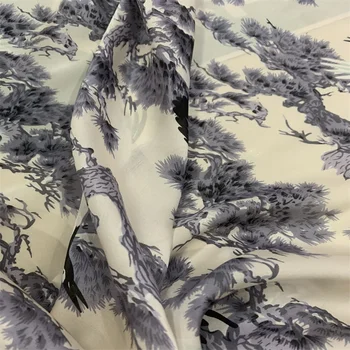 

114CM Wide 16MM Chinese Style Painting Print Silk Fabric for Summer Dress Shirt Cheongsam Suit Pants G037