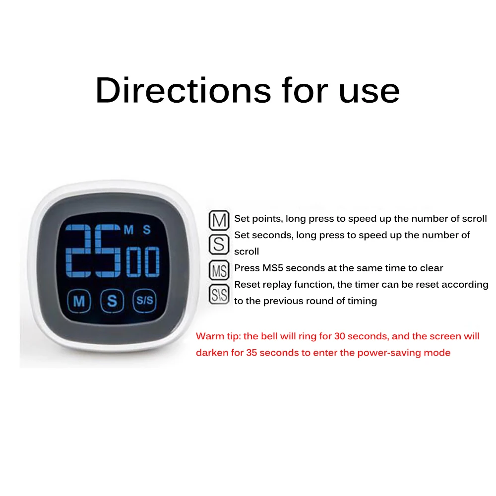 LED Digital Touch Screen Kitchen Timer Practical Cooking Timer Countdown Count UP Alarm Clock Kitchen Gadgets Cooking Tools