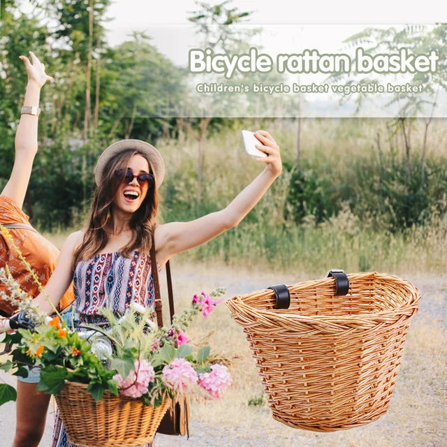 Gyerekek Kerékpár Rattan Kosár Fogantyú Bár Fonott Kézi Szőtt Hordozó Kerékpáros Robogók Elülső Táska Kerékpározás Rakománytároló - Image 3