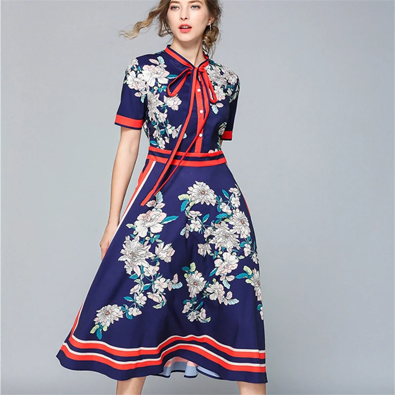 Short sleeve Дизайнерские платья для подиума, высокое качество, Осеннее Повседневное платье-рубашка, женское винтажное платье с бантом, vestidos robe Femme - Цвет: Short sleeve