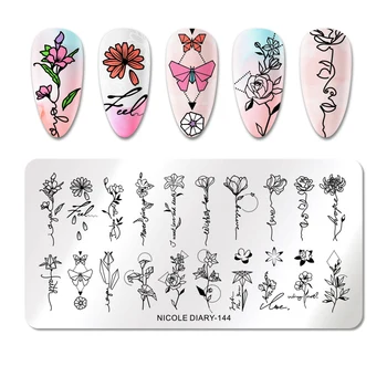 

NICOLE DIARY Nail Stamping Plate Flower Geometry Leaves Cartoon Abstract Heart Textured Pattern Nail Art Image Stamp Stencils
