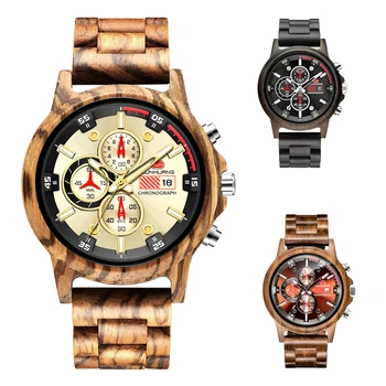 

Wooden Watch Men erkek kol saati Luxury Stylish Wood Timepieces Chronograph Military Quartz Watches in Wood Gift Box
