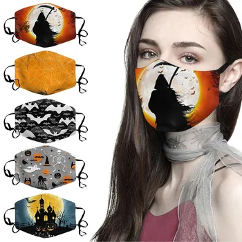 

1pc Halloween Printed Mask Washable Reusable Cotton With Gasket Face Mask Breathable Adjustable Dustproof Protective Mask Masque