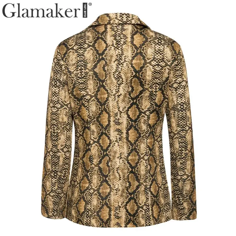 Glamaker змеиный принт элегантная женская куртка длинный рукав тонкий женский офисный жакет осень зима большой размер верхняя одежда женский сексуальный жакет