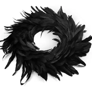 

Natural Feathers Wreath Spooky Scene Halloween Black garland door wall decoration Decorations
