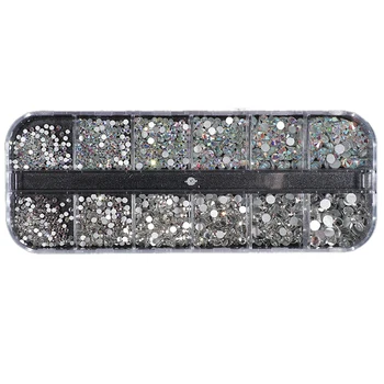 

Glitter Crystal Nail Rhinestones Set Mixed Rainbow AB White Stones Chameleon Nail Art Decorations Box Flat Back Manicure