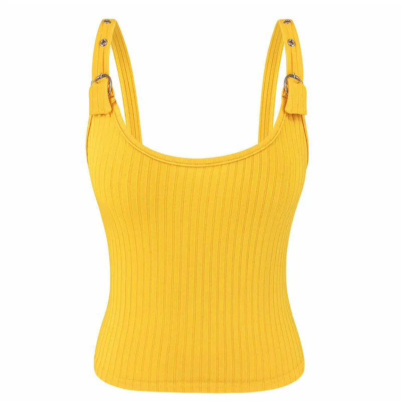 New Fashion Women's Strap Sleeveless Tank Tops Solid Color Knitted Vest Ladies Casual Slim Tops Holiday Party Wear Summer