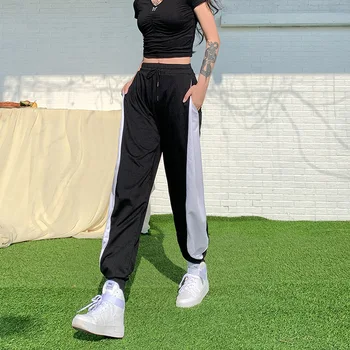 

Fashion women casual harem pants 2020 new high waist loose black patchwork slim high street women sweat pants high quality