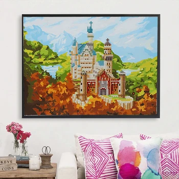 

Meian Diamond Painting Partial & Paint by Numbers with Frame Landscape Castle Wall Artwork 30*40 for Kids 2019 New Arrivals