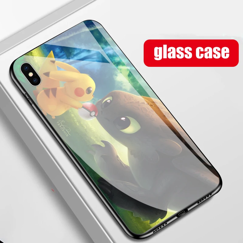 tpu+Tempered glass Pokemon Anime Game Phone Case for iphone X XR XS 11 PRO MAX 7 6 6S 8 plus Pokemon Anime covers