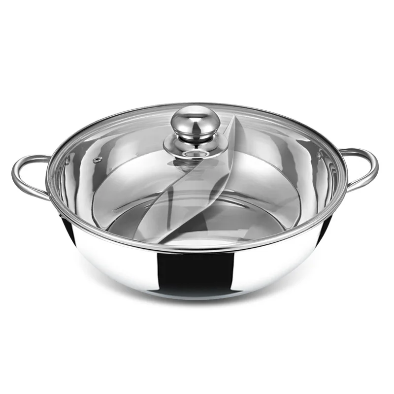 

Stainless Steel Pots Seperated Two-flavor Hot Pot Double Bottom Extra-Thick dianyuansu ci guo bian lu guo Household Pot Bulk Who