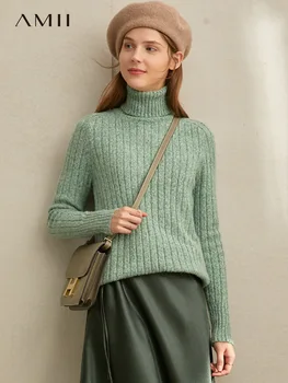 

Amii Elegant Turtleneck Sweater Winter Women Casual Solid Slim Fit Vintage Female Long Knit Sweater 11970538
