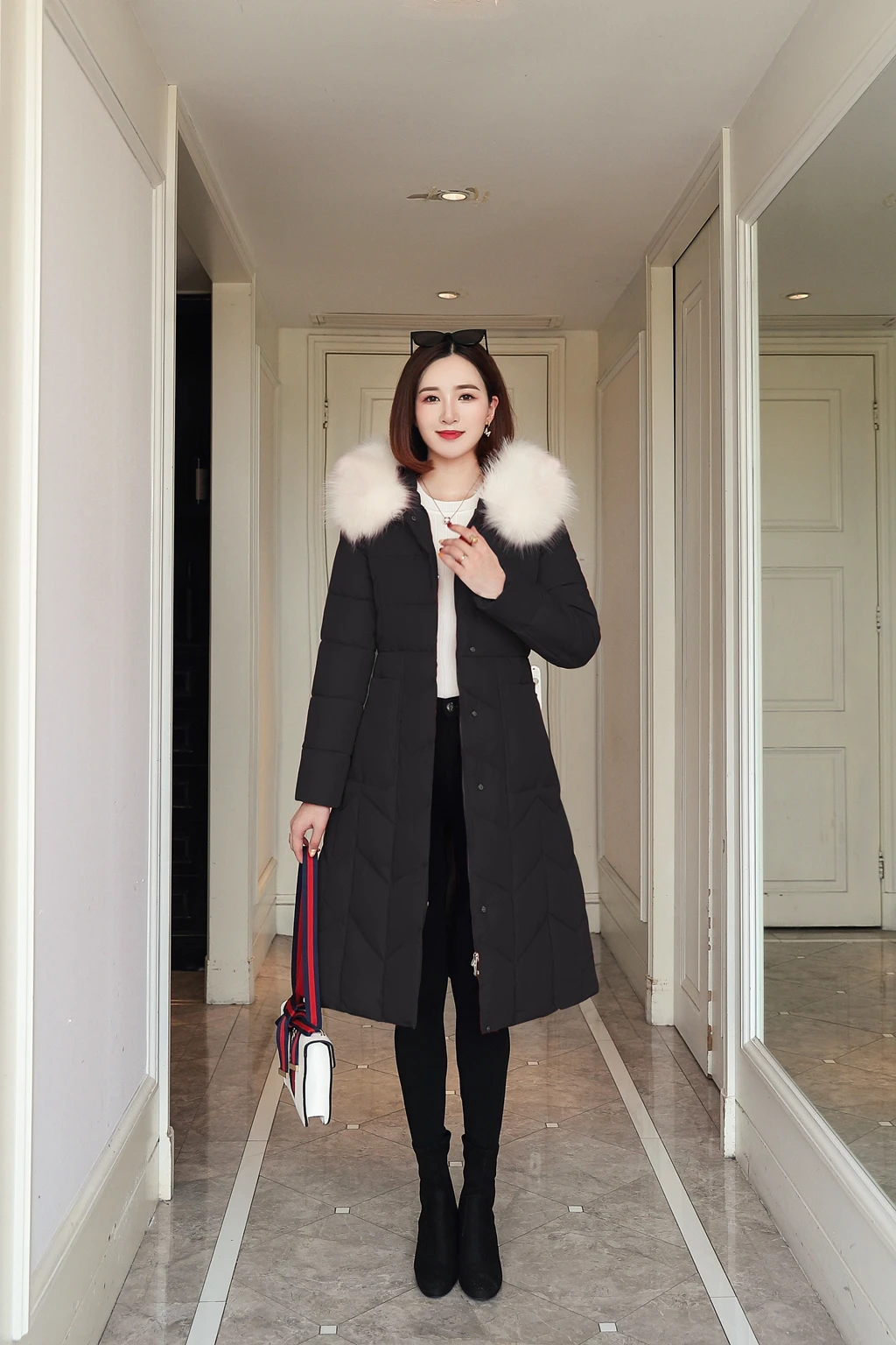 Fur Collar Slim Women Winter Jacket Cotton Padded Warm Thicken Ladies Coat Long Coats Parka Womens Jackets