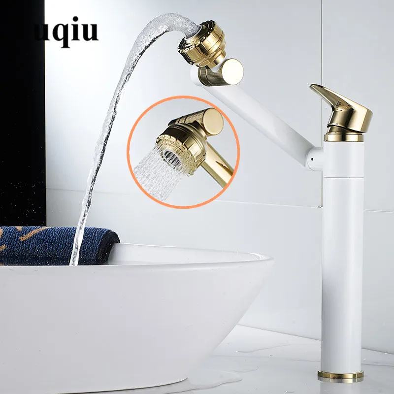 white and gold Смеситель для раковины хром/Золотой смеситель для ванной комнаты кран для раковины с душевой головкой кран для горячей и холодной всего латунный Смеситель для воды кран - Цвет: white and gold